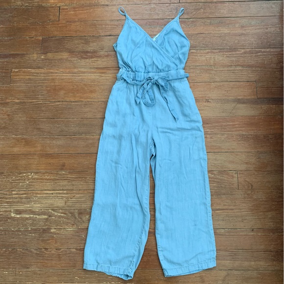 Thread & Supply Wrap Top Wide Leg Chambray Romper - Picture 1 of 8